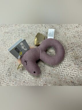 Moon & Stars Plush Unicorn Rattle  - Mauve with Gold Accents NWT!